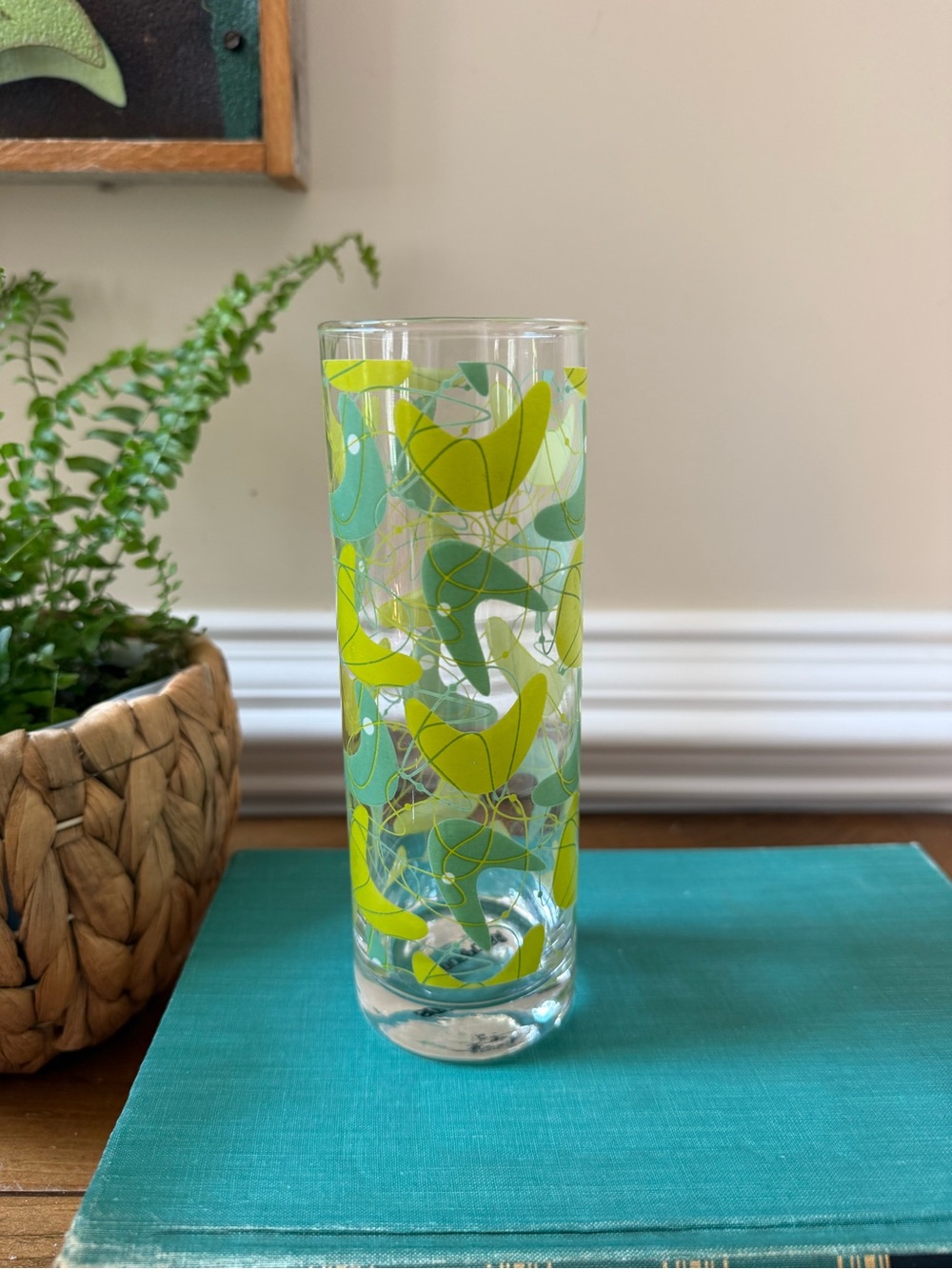 Set of 4 MCM-style Sourpuss Atomic Boomerang print Highball Glasses - Picture 6 of 7